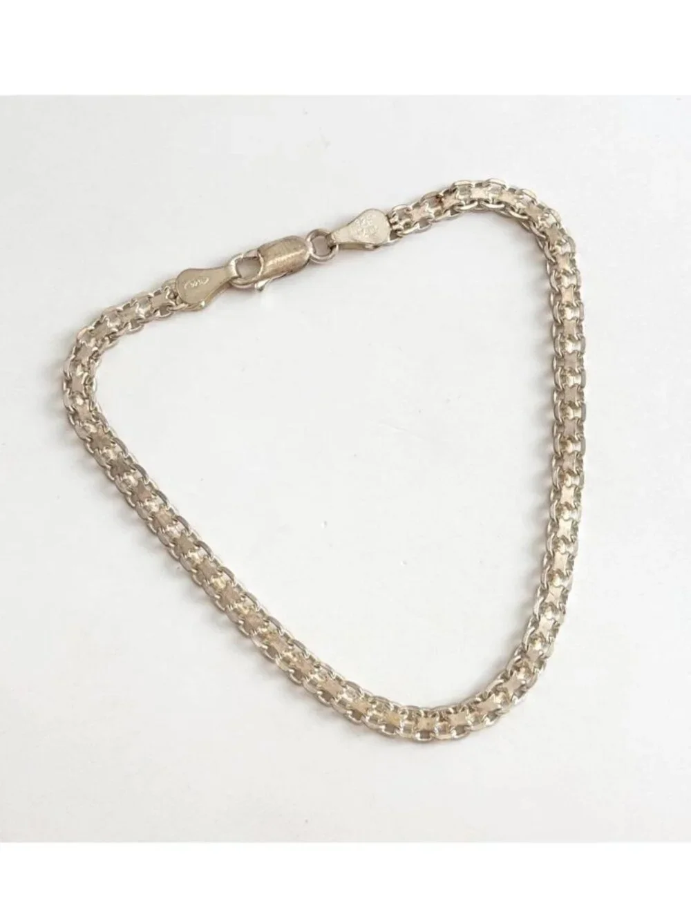 Italian Made Flat Link Minimalist Vintage Sterling Silver 925 Bracelet - 8